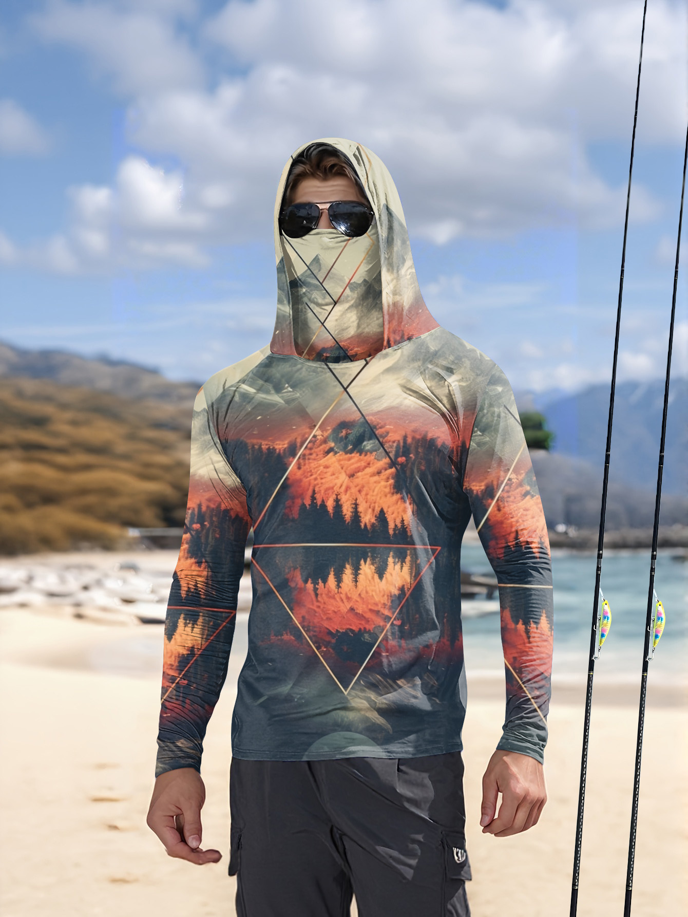 3D Printing Mask - Camiseta de Pesca Masculina para Atividades